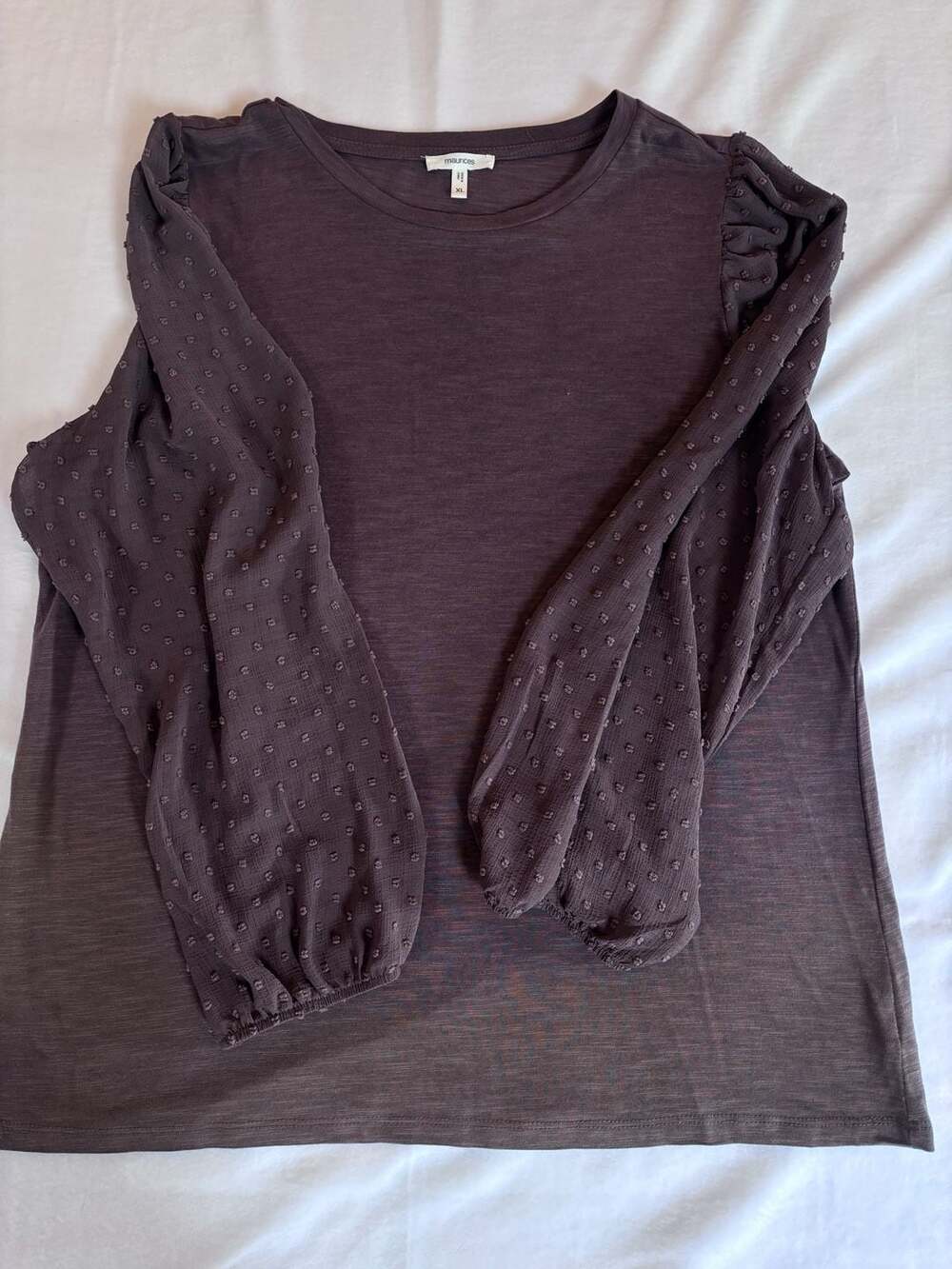 maurices Mauve Dot Swiss Long Sleeve Puff Sleeve Crew Neck Top XL